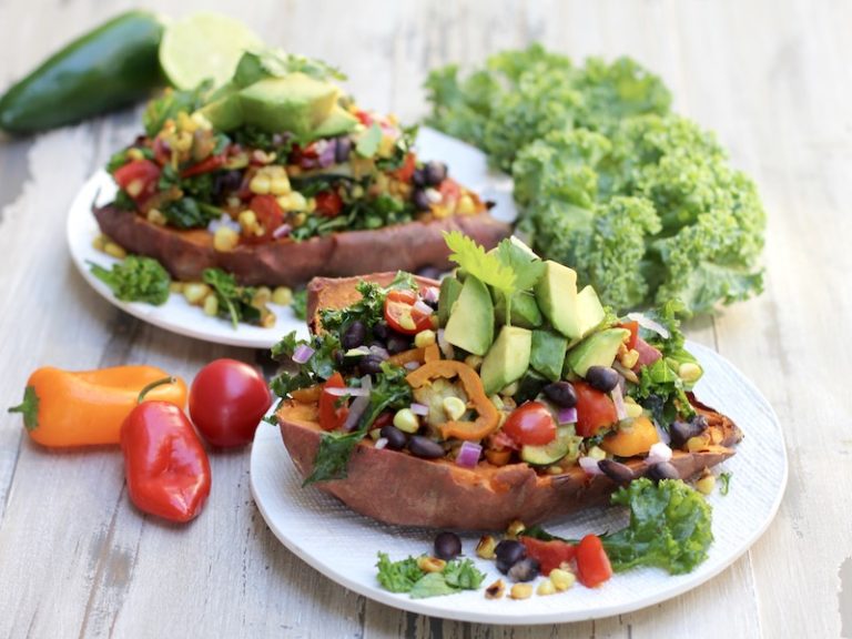 Plant powered stuffed sweet potato